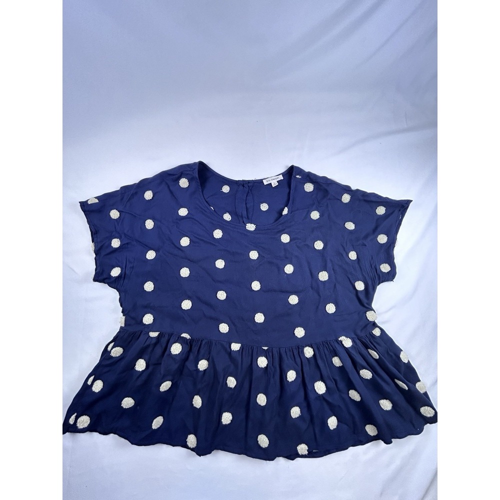 blu pepper preppy girly navy/cream top with embroidered polka dots peplum size L